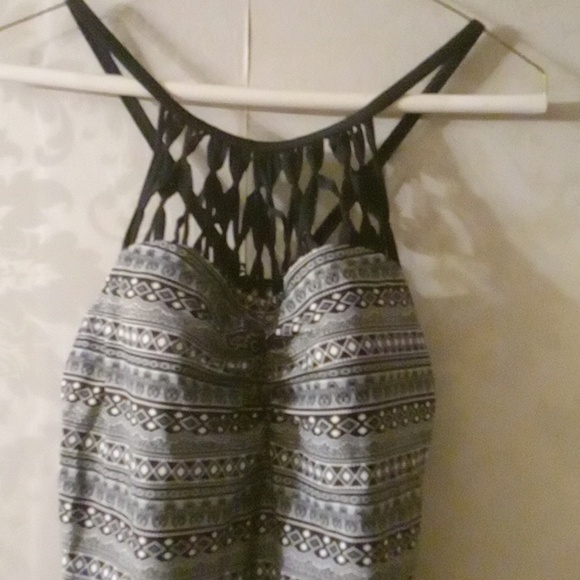 Chic Black and White One Piece Swimsuit with Halter Neck - Picture 2 of 5